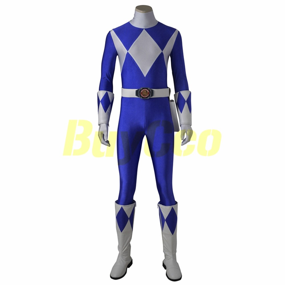 Blue Ranger Cosplay Costume Mighty Morphin Power Rangers Artificial Leather Suit